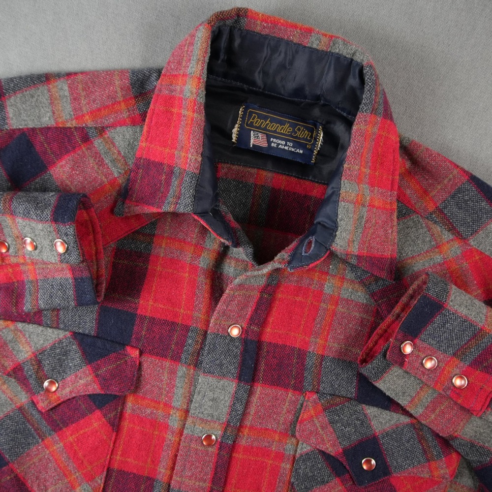 Vintage Panhandle Slim Western Snap Wool Flannel Plaid Heavyweight Shirt Mens L
